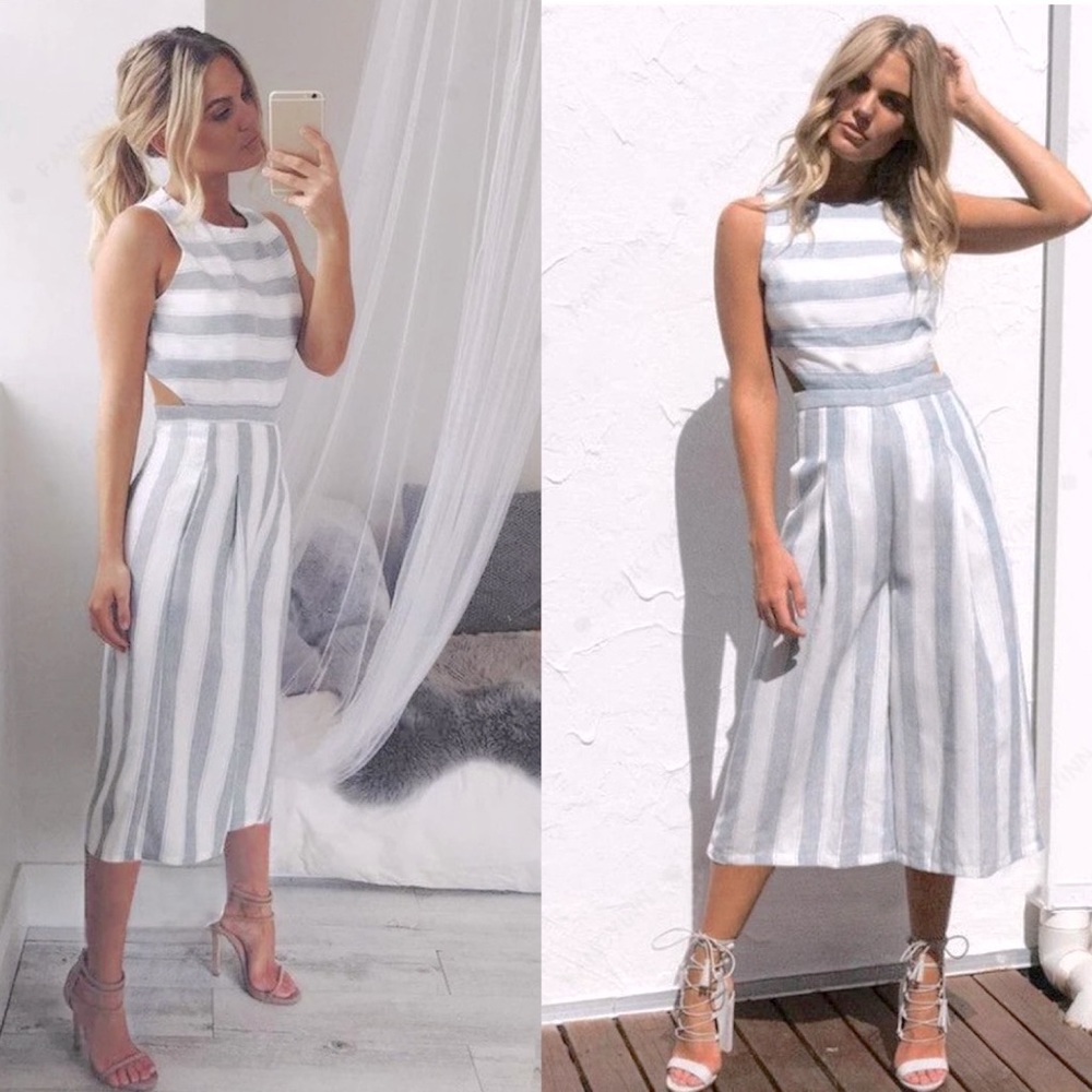 FANCYINN Striped Cropped Romper